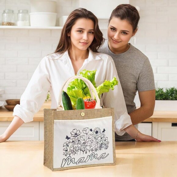 Jute Shopper Bag Womens Gift Floral Personalised Duty Free tote Stylish - Picture 3 of 7